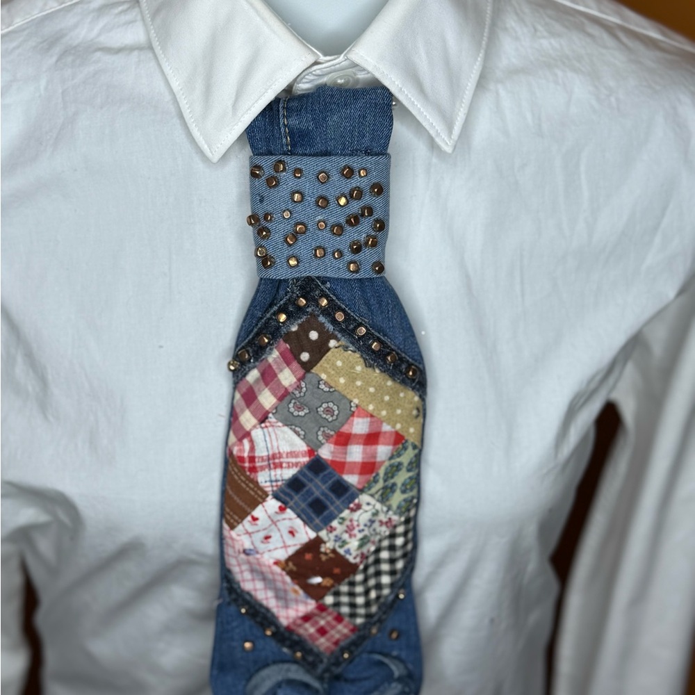 Patchwork Denim Tie With Studs - image 1